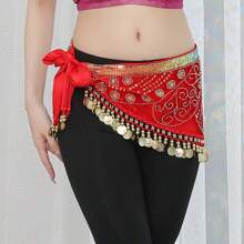 1pc Velvet Coin Belly Dance Skirt Belt, Semi-Circle Sequins Skirt, Gold Coin Fashionable Dance Waist Accessory, Dance Supplies - Multicolor - View 8