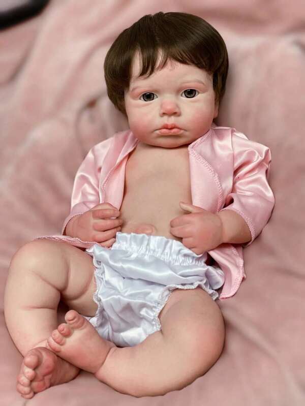 Poupée bébé reborn Loulou en silicone éveillée de 45 cm, poupée bébé nouveau-né artisanale et réaliste pour les cadeaux d'anniversaire des enfants