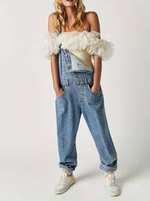 Women's One-Piece Denim Overalls With Pockets, Casual And Comfortable, Suitable For Dates, Shopping, Parties, Travel, Music Festivals - Màu xanh nhạt - Xem 5