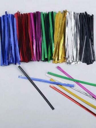 50pcs/100pcs Colorful Twist Ties, Metallic Wire Ties, Gift Box Bread Bag Ties, Baking Packaging Ties, Multi-Functional Spiral Colored Metal Twist Ties, Suitable For Mother's Day, Glass Paper Party Bags, Cute Cone-Shaped Birthday Candy Bags