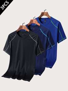 3 件装：男式短袖速干运动圆领 T 恤 - 运动跑步健身 T 恤上衣