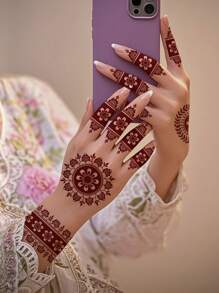 3 件装红色指甲花纹身贴纸，半袖尺寸，逼真，持久，防水 - 紅色 - 查看 7