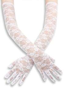 1pair Ladies' Sexy Lace Gloves, Vintage Mesh, Floral Wedding, Half Finger Black And White Lace Gloves, Valentine's Day, Music Festival, Party, Halloween - Multicolor - View 12