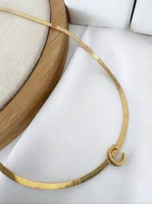 Laminated Ribbon Necklace With Initials, 18k Gold Plated And 925 Silver - 金色 - 查看 4