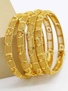 1pc 24K Gold Plated Copper Luxury Classic Open Cuff Bracelet - Hollow Design, Suitable For Women, Non-Mosaic Copper Alloy Material, Ideal For Daily Wear And Vacation - Suitable For All Seasons