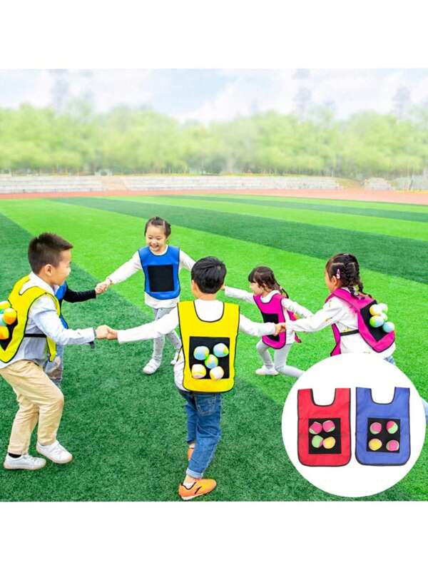 1 set de vestes adhésives en jersey pour enfants, balles à coller pour jeux interactifs parent-enfant à la maternelle. Équipement de jeu de lancer et d'entraînement avec cible adhésive pour jeux extérieurs multijoueurs interactifs pour enfants (couleur de balle aléatoire)