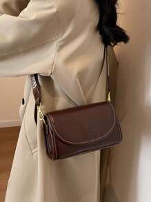 Bolso de hombro cuadrado de estilo vintage con correa ancha - Bolso cruzado con solapa de unicolor y elegante con correa ajustable para mujer - Perfecto para uso diario y viajes