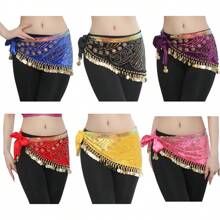 1pc Velvet Coin Belly Dance Skirt Belt, Semi-Circle Sequins Skirt, Gold Coin Fashionable Dance Waist Accessory, Dance Supplies - Multicolor - View 2