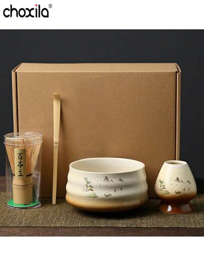 choxila 4pcs/Set Matcha Set Matcha Tool Japanese Kilns Change Into A Hundred Originaltea Whisk Point Tea Set Gift Box Set Back To School