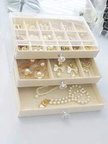 1pc Velvet Jewelry Storage Box, 3 Layer Transparent Acrylic Jewelry Display Box, Small Jewelry Cabinet, Drawer Style Jewelry Organizer, Earring Ring Bracelet Display Case, Women Jewelry Box, Craft Organizer, Large Capacity Open Design, Room Storage, Bedroom Decor, Living Room Decor, Gift Box, Wedding Gift, Easter Gift - Multicolor - View 9