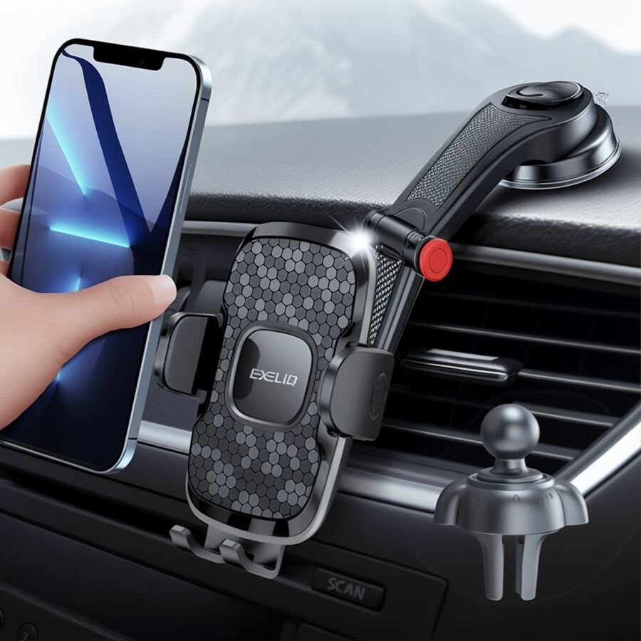Suportes de telefone para seu carro, [capa grossa e compatível com telefones pesados] Suporte universal para celular no carro, suporte para telefone 2 em 1 para painel do carro, para-brisa, ventilação de ar, adequado para todos os smartphones