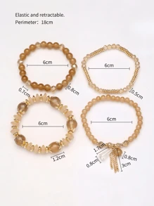 1 Set Of 4 Random Crystal Beaded Bracelets - Coffee Brown - View 3
