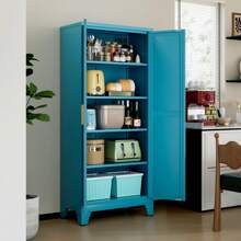 71" Tall Metal Storage Cabinet With 2 Doors And 4 Adjustable Shelves, 5-Tier Kitchen Pantry Storage Cabinet For Kitchen, Living Room, Dining Room And Office,Blue - Blue - View 5