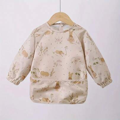 1pc Waterproof Long Sleeve Bib, Soft Waterproof Apron For Feeding, Drooling And Dressing, Baby Nursing Burp Cloth