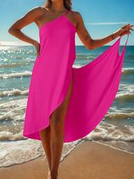 Damska letnia sukienka plażowa na wakacje, swobodna, sarong, spaghetti, nowa seksowna sukienka kopertowa dla kobiet