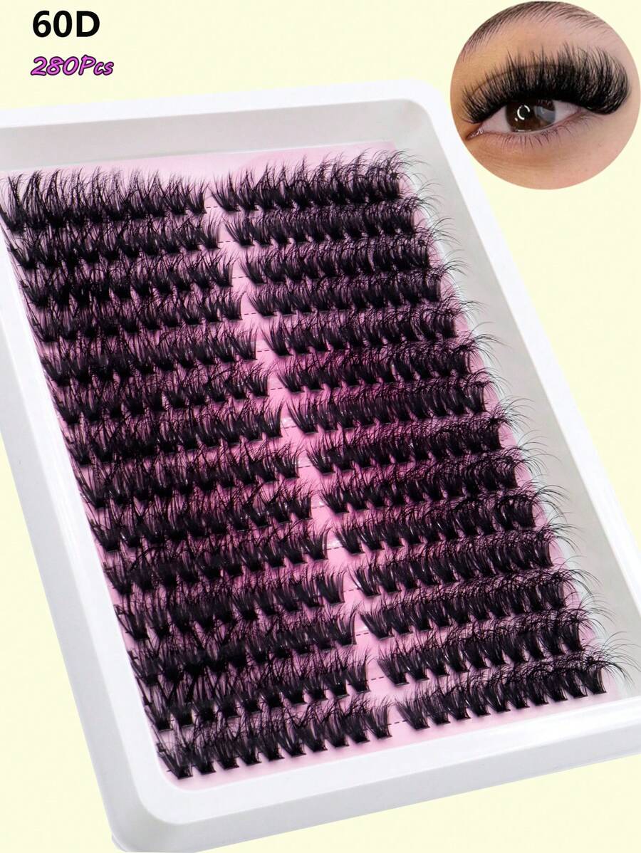 14 Rows Segmented Eyelash Cluster, 252/280 Lashes, CC/D/DD Curl, Natural Divided Pairs, Fluffy Soft DIY Lash Extension For Home Use Lash Clusters, Eyelash Clusters, Individual Eyelashes, Lashes, Fake Lashes - Black - View 1