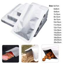 50 piezas de bolsas de embalaje de alimentos de aluminio, sellables al calor, adecuadas para almacenar alimentos, granos de café, hojas de té, granos y talla grande - Plateado - Ver 2