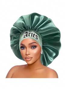1 /2PCS Hair Basic Satin Bonnet 12 Constellations Personalization Printed Satin Wide-Brimmed Elastic Sleep Cap Hat Satin Hair Cap(Random Printing Pattern) - Green Sm12 - View 4