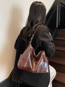 Miralda 复古 2025 磨砂皮纹大容量时尚百搭单肩包 高端沙滩包 托特包 购物包 大包 小众质感手提包 拉链 双肩带 斜挎包 - 咖啡 - 查看 2