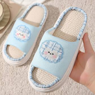Linen Slippers For Women, Indoor Spring Autumn Home Use, Non-Slip Thick Bottom Floor Shoes, Couple/Unisex