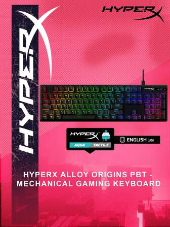  Teclado mecánico original HyperX Alloy Origins de 104 teclas con interruptores Aqua, retroiluminación RGB y para juegos