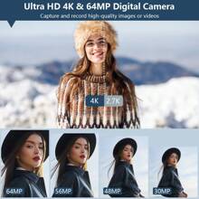 4K Digital Camera For Photography Auto-Focus 64MP Vlogging Camera With 32G TF Card 3 Inch 180° Degree Flip Screen 16X Digital Zoom With Flash, Compact Digital Camera For Travel - Black - View 8