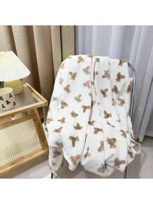 1pc Cartoon Bear Print Flannel Baby Blanket, Lightweight For Spring & Autumn