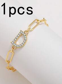 1pc New Gold 26-Letter Paper Clip Bracelet, Fashion Simple Rhinestone Bracelet, Material Alloy, Spring And Summer Fashion Bracelet - Letter Jewelry - View 38