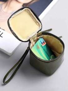 Mini Square Coin Purse, 1 Portable Lipstick Headphone Storage Bag, PU Leather Bucket Bag, Women's Hand-Held Zipper Wallet Makeup Bag, Suitable For Daily Commuting, Festive Occasions, Keychain Bags, Bracelet Bags, Party Gifts - Multicolor - View 3