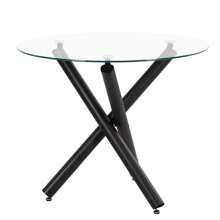 Round Dining Table, 90 Cm Glass Table Top With Black Stylish Stable Table Legs,Kitchen Table - Black - View 1