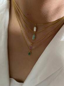 Monlansher 1 Pezzo Collana Donna In Acciaio Inossidabile Con Ciondolo In Pietra Lavorato A Mano, Di Moda, Minimalista, Versatile Per Uso Quotidiano