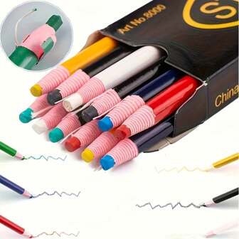3/6/12pcs Water Soluble Tailoring Chalk Pencils, Adjustable Fabric Marking Tools For Sewing (Random Color)