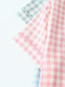 3pcs Set Plaid Button Collar Short Sleeve Top And Bowknot Shorts Women Pajamas Suit, Comfortable For Home Wear, Spring/Summer - Nhiều màu - Xem 6