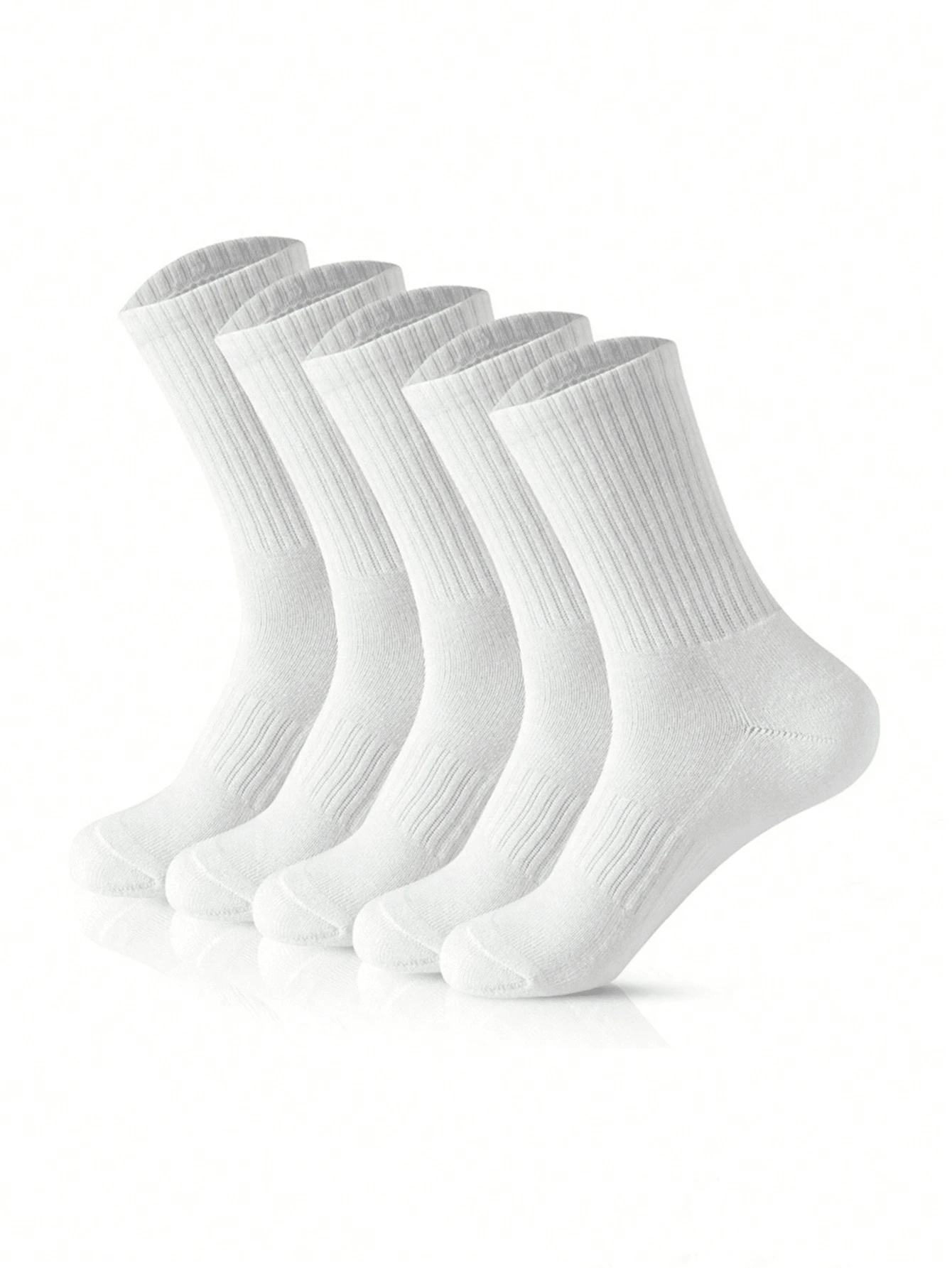 5pairs Solid White, Simple And Casual Sports Socks That Are Versatile, Essential For Staying At Home Or Traveling, And Suitable For All Seasons. They Are Mid-Calf Length With A Cinched Waist. - White - View 1