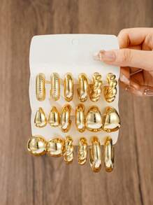 9 件简约时尚 C 形和水滴形耳环，高端独特女士耳环，适合日常佩戴和派对