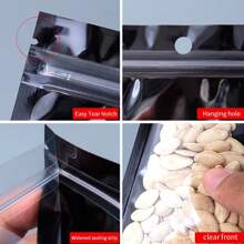 50 túi zip trong suốt màu đen có lỗ treo và đường xé, thích hợp sử dụng trong gia đình để đựng thực phẩm, trái cây khô, kẹo, đồ ăn nhẹ, cà phê, cũng như sử dụng trong thương mại cho các dịp lễ hội, sinh nhật, đám cưới, tiệc Valentine, quà tặng. - màu đen - Xem 9