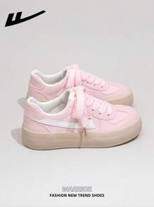 1 双 WARRIOR 女式系带设计运动鞋，低帮休闲鞋，户外平底鞋，夏季透气滑板鞋，时尚舒适帆布运动鞋，厚底帆布运动鞋，街头风格运动鞋，低帮软底运动鞋 - 粉色 - 查看 3