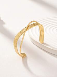 1 Pc Minimal Design Hammered Metal Cuff Bangle Bracelet For Women - Gold - View 17