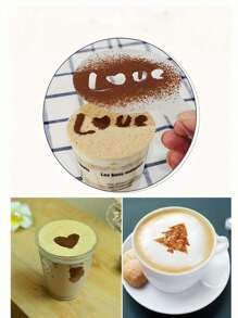 16 Peças Kit de Stencils de Café, Stencils de Arte em Cappuccino, Latte e Espuma de Leite para Barista, Ferramentas de Decoração de Bolo de Plástico para Café, Dia dos Namorados, Festa, Reunião e Volta às Aulas - Multicolorido - Visão 6