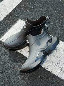 1双男士短款雨靴，PVC防水靴，一体成型塑料户外运动水鞋 - 黑色 - 查看 8