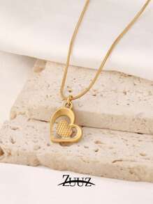 1pc Fashionable Cute Stainless Steel Heart Pendant Necklace, Women's Jewelry, Daily Accessory Gift - necklace - View 4