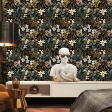 1 Roll Retro Dark Floral Self-Adhesive Wallpaper, PET Seamless Removable Contact Paper, Waterproof And Easy To Peel, No Residue, Plant Mural, Moisture-Proof Wall Protector, Easy To Cut And Install, Straight Match, Simple Home Decor For Living Room, Kitchen, Bedroom And Furniture Makeovers - Multicolor - View 6