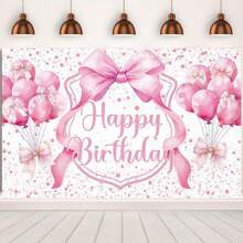 1 tấm banner nền nơ hồng mừng sinh nhật, thích hợp để trang trí tiệc sinh nhật, trang trí tiệc độc thân - Nhiều màu - Xem 1