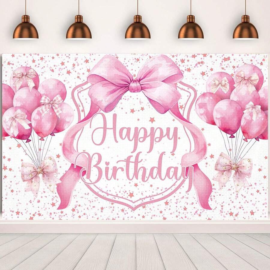 1 tấm banner nền nơ hồng mừng sinh nhật, thích hợp để trang trí tiệc sinh nhật, trang trí tiệc độc thân - Nhiều màu - Xem 1