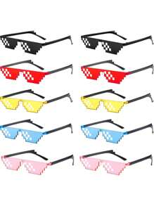 4副新款马赛克眼镜，个性化像素时尚眼镜，酷炫派对礼物，彩色像素眼镜，复古眼镜，趣味马赛克图案，适合派对、婚礼、像素眼镜等各种趣味场合，夏威夷派对用品 - 彩色 - 查看 8