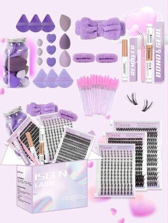 640pcs, 240pcs, 140pcs D-Curl & C-Curl Eyelash Extension Kit, DIY Eyelash Extension Set, 8-18mm 30D 40D Individual Lashes Kit With Lash Glue, Sealant, Tweezers, Self-Removable (8-18mm, Set), Eyelash Extension Kit, Eyelashes, False Lashes