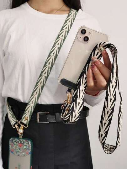 1 pieza Correa cruzada larga de cuerda trenzada con colgante de perla, correa de teléfono trenzada de moda para mujer, correa de collar para protección de teléfono móvil para viajes al aire libre, regalo para madre, familia, amigos, cumpleaños, vacaciones