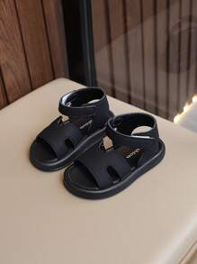 2025新款夏季绑带扣沙滩平底凉鞋，时尚厚底罗马便鞋，婴儿凉鞋 - 黑色 - 查看 2