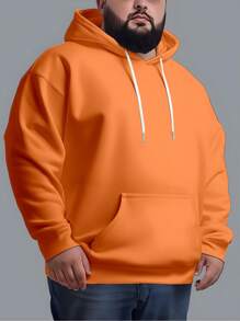 Men's Plus Size Sweatshirt  Hood Premium Mesh Cold Weather Blouse Basic Cotton Flannel Coat Various Colors - 橘色 - 查看 2