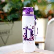 1pc 34OZ/1000ml Durable Outdoor Large Capacity Water Bottle With 26 Letter 3D Printed Rose Pattern, Leak-Proof, One-Click Open Lid, Time & Volume Markings, Suitable For Outdoor Activities, Camping, Fitness, Running, Basketball, School, Gifts For Easter, Independence Day, Mother's Day, Birthday - Multicolor - View 33